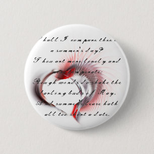 Metal Heart with Shakespeare's sonnet 18 6 Cm Round Badge