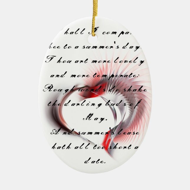 Metal Heart with Shakespeare's sonnet 18 Ceramic Tree Decoration (Front)