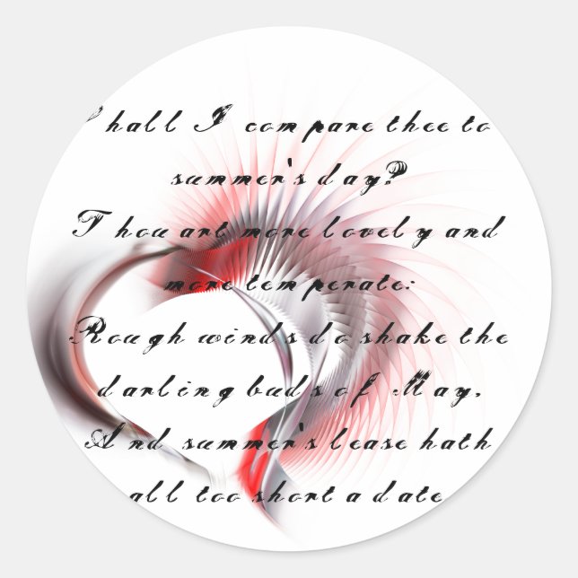 Metal Heart with Shakespeare's sonnet 18 Classic Round Sticker (Front)