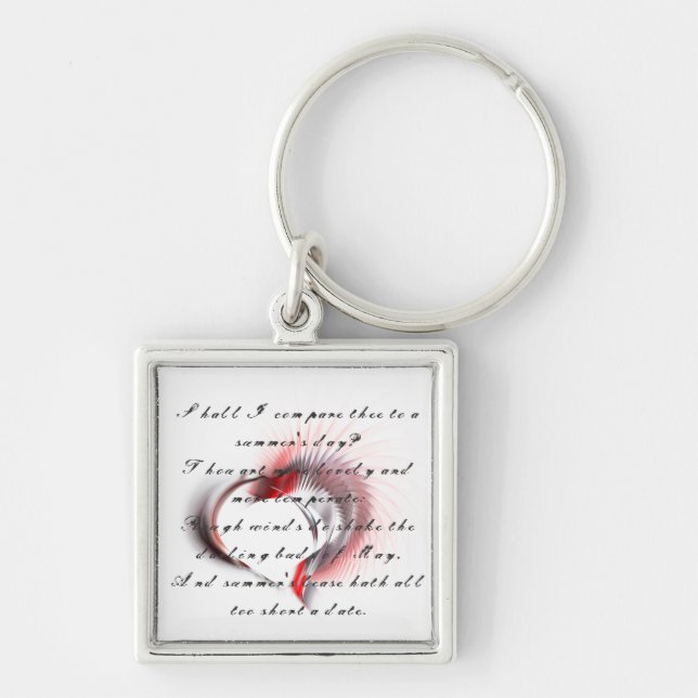Metal Heart with Shakespeare's sonnet 18 Key Ring (Front)