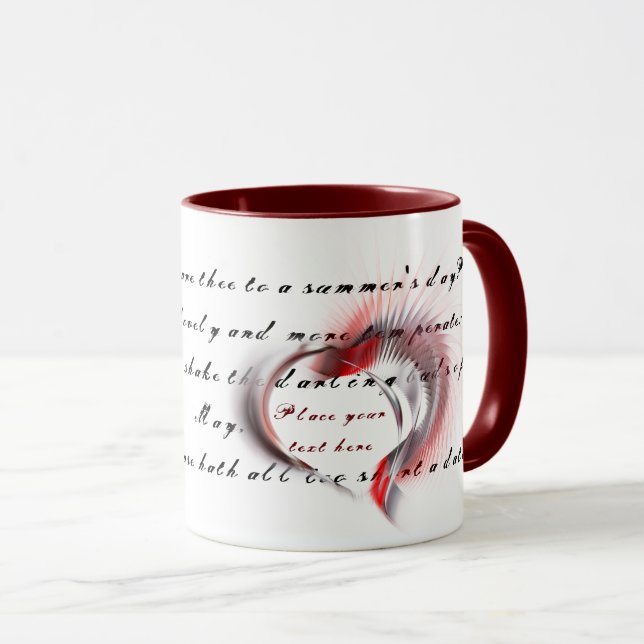 Metal Heart with Shakespeare's sonnet 18 Mug (Front Right)