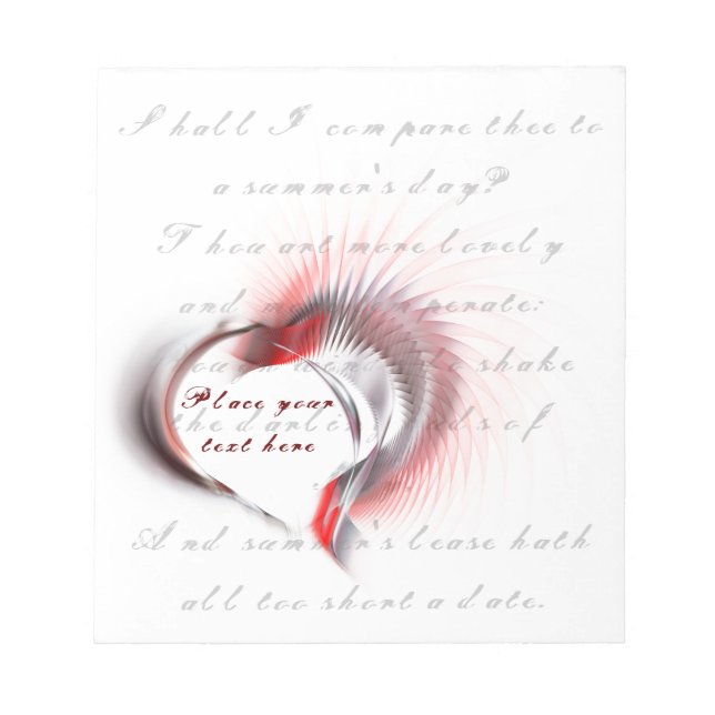 Metal Heart with Shakespeare's sonnet 18 Notepad (Front)