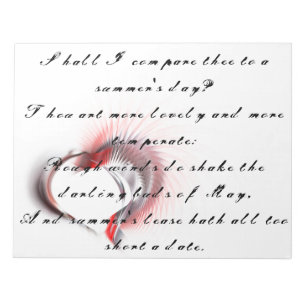 Metal Heart with Shakespeare's sonnet 18 Notepad