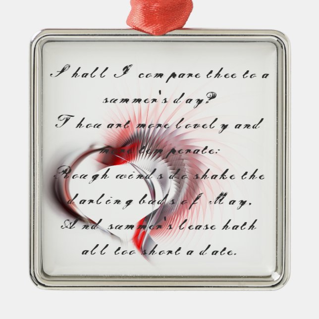 Metal Heart with Shakespeare's sonnet 18 Ornament (Front)