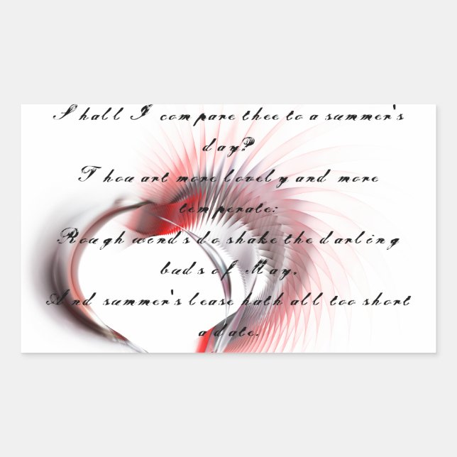 Metal Heart with Shakespeare's sonnet 18 Rectangular Sticker (Front)