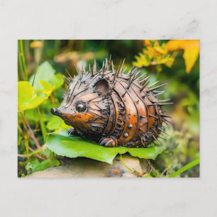 Metal Hedgehog Garden Decor on leave Postcard