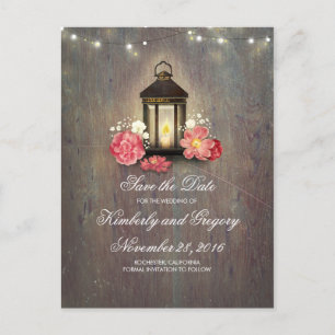 Metal Lantern Rustic String Lights Save the Date Announcement Postcard