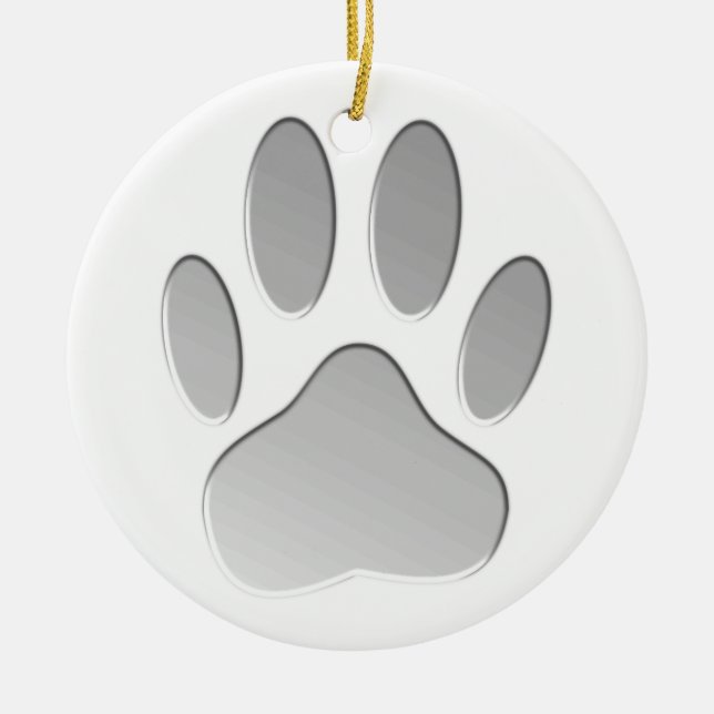 Metal-Look Dog Paw Print Ceramic Tree Decoration (Front)