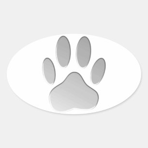 Metal-Look Dog Paw Print Oval Sticker