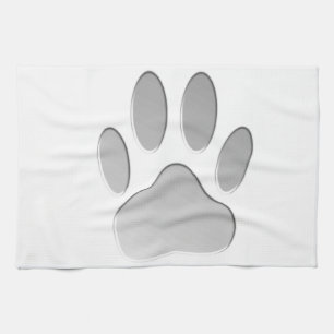 Metal-Look Dog Paw Print Tea Towel