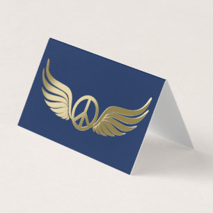 Metal look peace symbol with wings business card