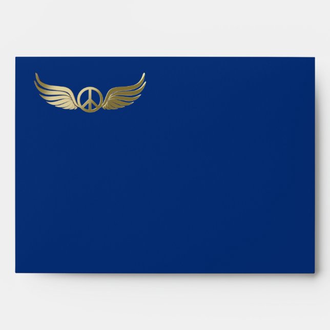 Metal look peace symbol with wings envelopes (Front)