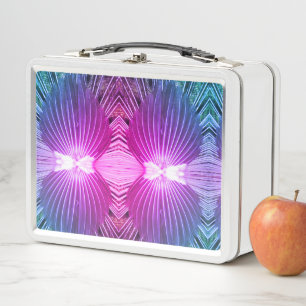 Metal Lunch Box - Pink Peacock Feathers