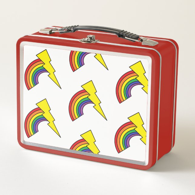 Metal Lunch Box With Rainbows and Lightning Bolts  (Front)