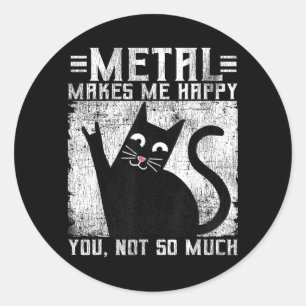 Metal Makes Happy Cat Retro Vintage Funny Heavy Classic Round Sticker