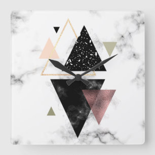 Metal Marble Geometric Design Square Wall Clock