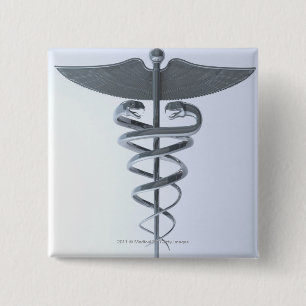 Metal medical caduceus 15 cm square badge