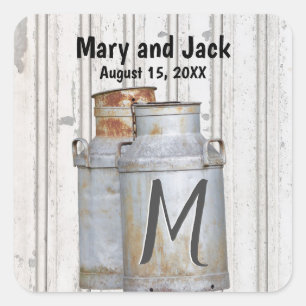 Metal Milk Cans Vintage Rustic Antique Monogram  Square Sticker