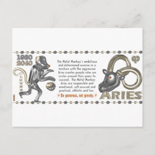 Metal Monkey zodiac born Aries 1980 Postcard
