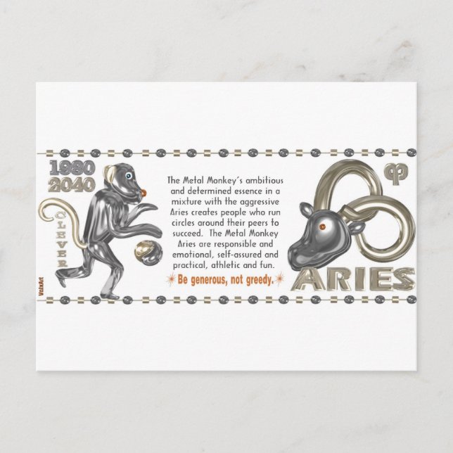Metal Monkey zodiac born Aries 1980 Postcard (Front)