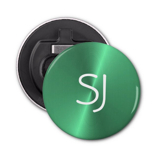 Metal monogram green shiny bottle opener (Front)