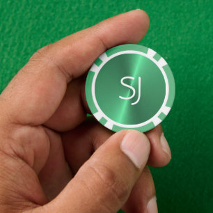 Metal monogram green shiny poker chips
