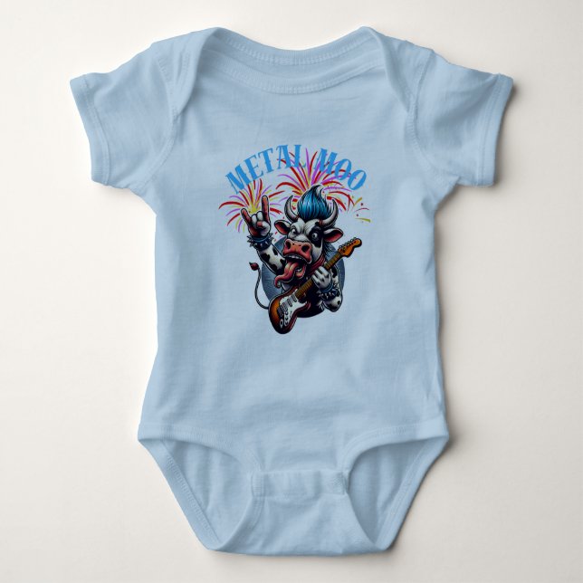   Metal Moo-d – Rockin' Cow with a Guitar Baby Bodysuit (Front)