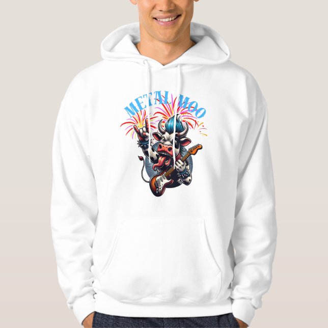     Metal Moo-d – Rockin' Cow with a Guitar Hoodie (Front)