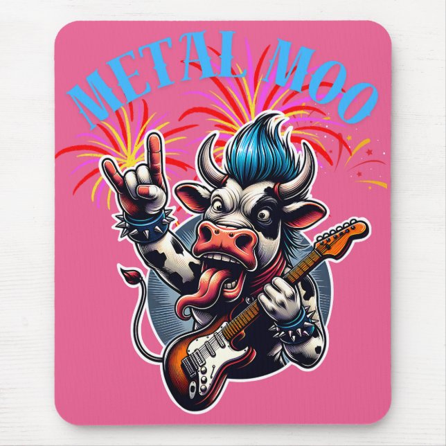    Metal Moo-d – Rockin' Cow with a Guitar Mouse Pad (Front)
