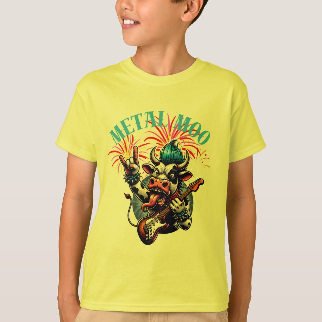     Metal Moo-d – Rockin' Cow with a Guitar T-Shirt (Front)