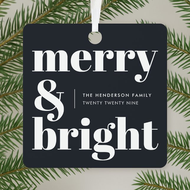 Metal Ornament | Merry and Bright Black White (Merry and Bright metal ornament by Guava, featuring clean monochromatic black and white design)