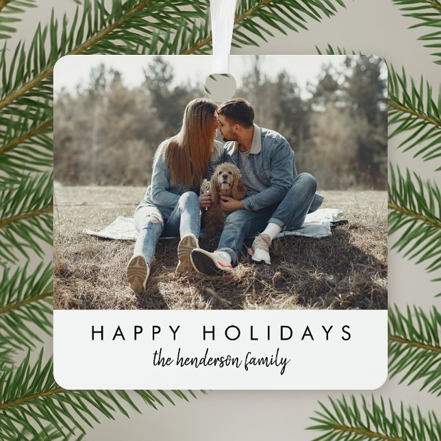 Metal Ornament | Stylish Christmas Modern Photo (Stylish modern metal photo ornament by Guava, perfect for couples, families, and festive gifting)
