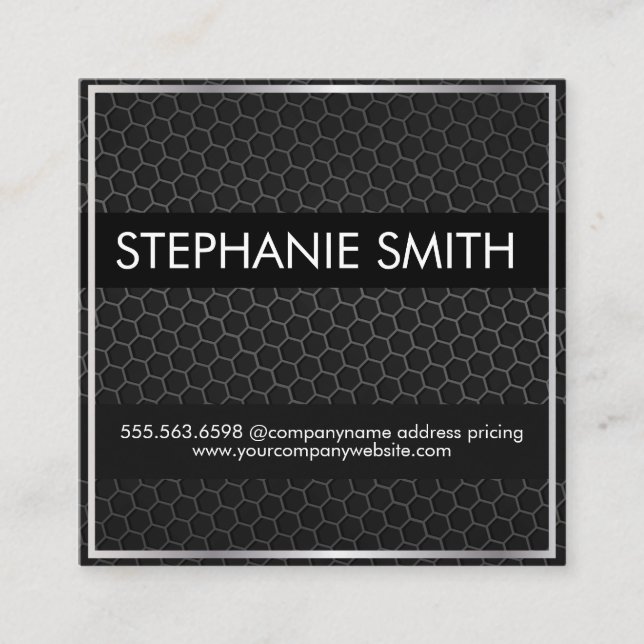 Metal Pattern Silver Border Square Business Card (Front)