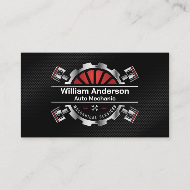 Metal Pistons | Auto Services | Carbon Fibre Business Card (Front)