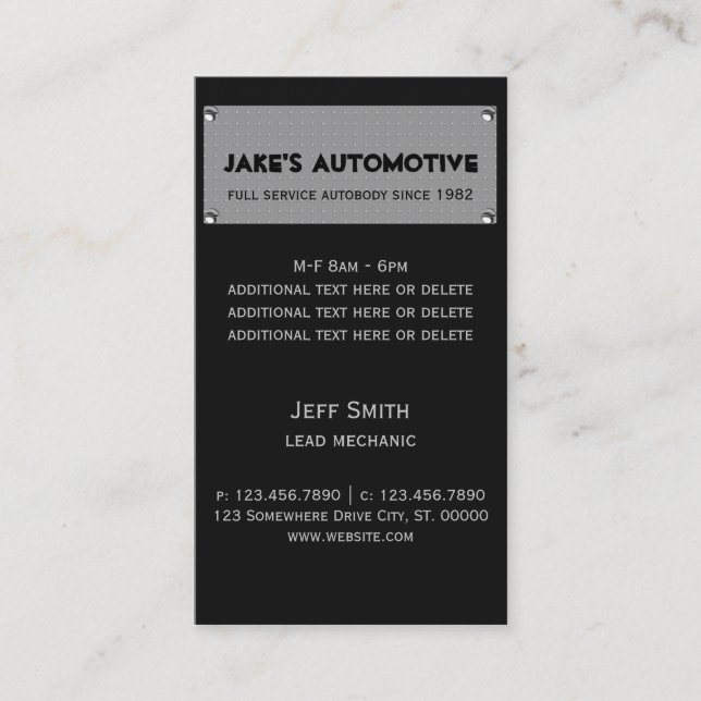 Metal Plate Business Card (Front)