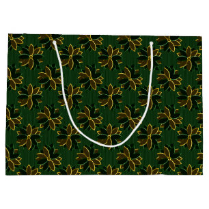Metal Poinsettia Flowers-12-Green-Gold-GIFT BAG L
