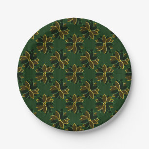 Metal Poinsettia Flowers-12-GREEN-GOLD-PAPER PLATE