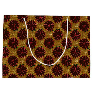 Metal Poinsettia Flowers-14-Red-Gold-GIFT BAG L