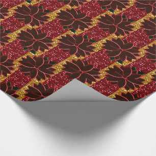 Metal Poinsettia Flowers 19, Red-Gold-GIFT WRAP Wrapping Paper