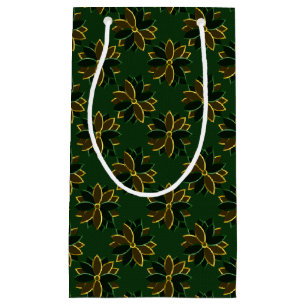 Metal Poinsettia Flowers-1-Green-Gold-GIFT BAG S