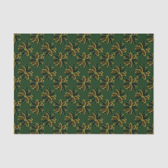 Metal Poinsettia Flowers-1-Green-Gold-TISSUE WRAP Tissue Paper (Front)