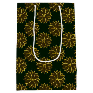 Metal Poinsettia Flowers-2-Green-Gold-GIFT BAG M