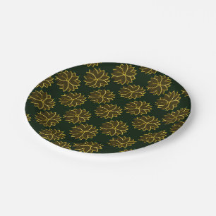 Metal Poinsettia Flowers-2-Green-Gold-PAPER PLATES