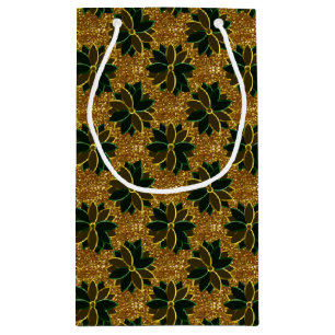 Metal Poinsettia Flowers-7-Green-Gold-GIFT BAG S
