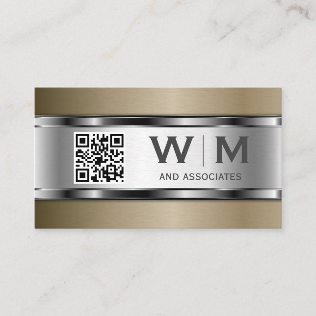 Metal | Qr Code | Monogram Business Card (Front)