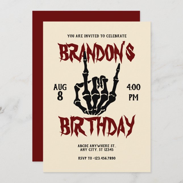 Metal Rock Birthday Invitation (Front/Back)