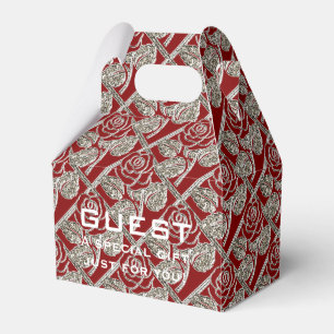Metal Roses-03-Red Silver-Gable Party Favor Box
