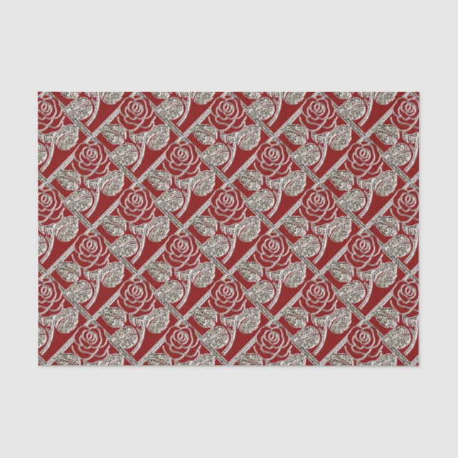 Metal Roses-03-Red-Silver-Tissue Wrap Paper (Front)