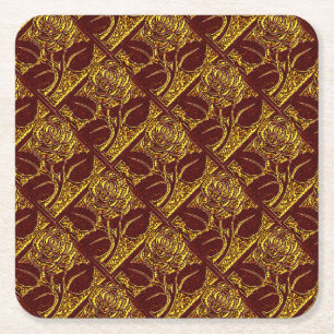 Metal Roses-20-Red Gold-Coaster Set Square Paper Coaster