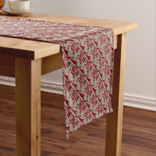 METAL ROSES 3-RED-SILVER TABLE RUNNER 14x72in
